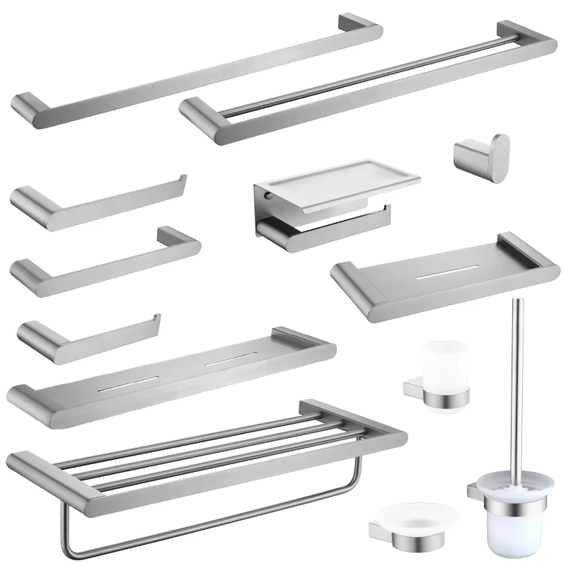 

Brushed Nickel 304 Stainless Steel Towel Ring Toilet Brush Toilet Paper Holder Towel Hooks Bedroom Wall Mount Bath Hardware Set