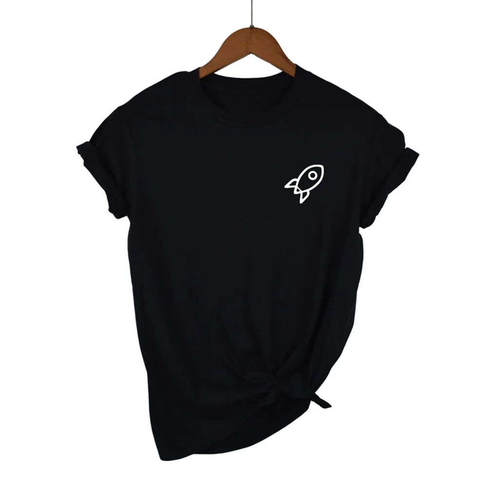 

ROCKET GRAPHIC POCKET Print Women tshirt 100% Cotton Casual Funny t shirt Gift For Lady Yong Girl Top Tee 13 Colors