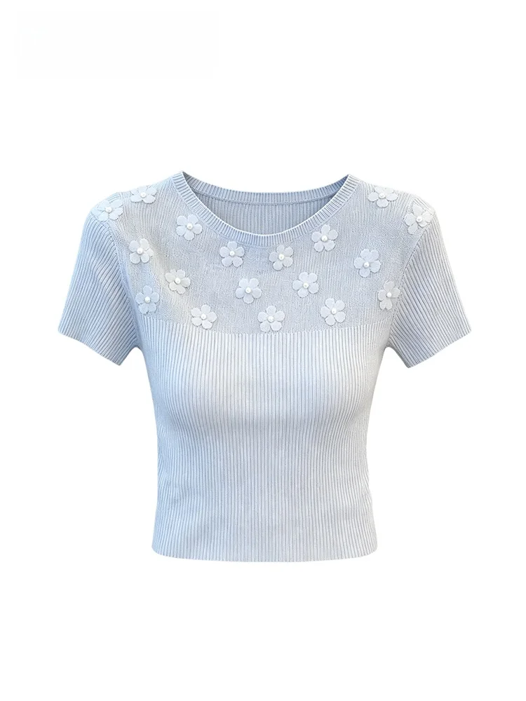 

plus Size Women's T-Shirt Short Sleeve round Neck Fashionable Summer New Style Knitted Polyester Fiber Slim Fit Ladies Top