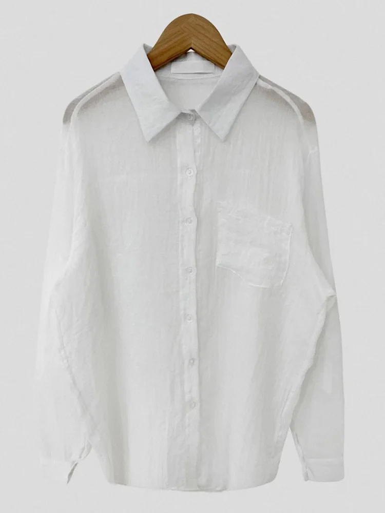 

Летняя женская свободная хлопково-льняная блузка Long Sve с защитой от солнца, легкая универсальная модная блузка Fre Sle