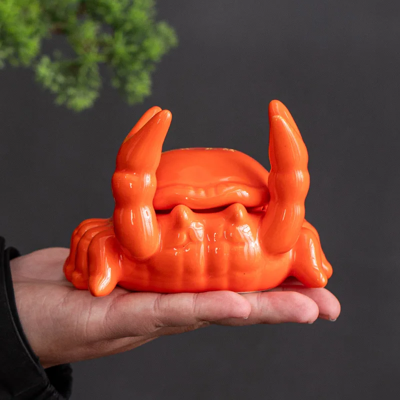 

Crab-Pattern Ceramic Ashtray With Lid And Wind-Proof Design For Decoration, Suitable For Home, Office Desk Smoking Accessories