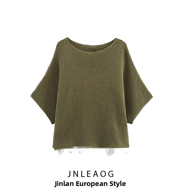 

JNLEAOG Autumn New Women's Street Sle Spliced Knitted Sweater round Ne ort Sve Polyester Fiber Casual Faion
