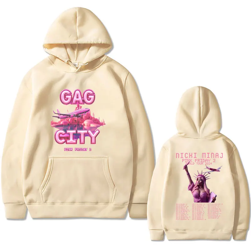 Nicki Minaj GAG CITY Pink Friday 2 Tour 2024 Print Hoodie Men Women Hip Hop Oversized Sportswear Male Fashion Vintage Streetwear