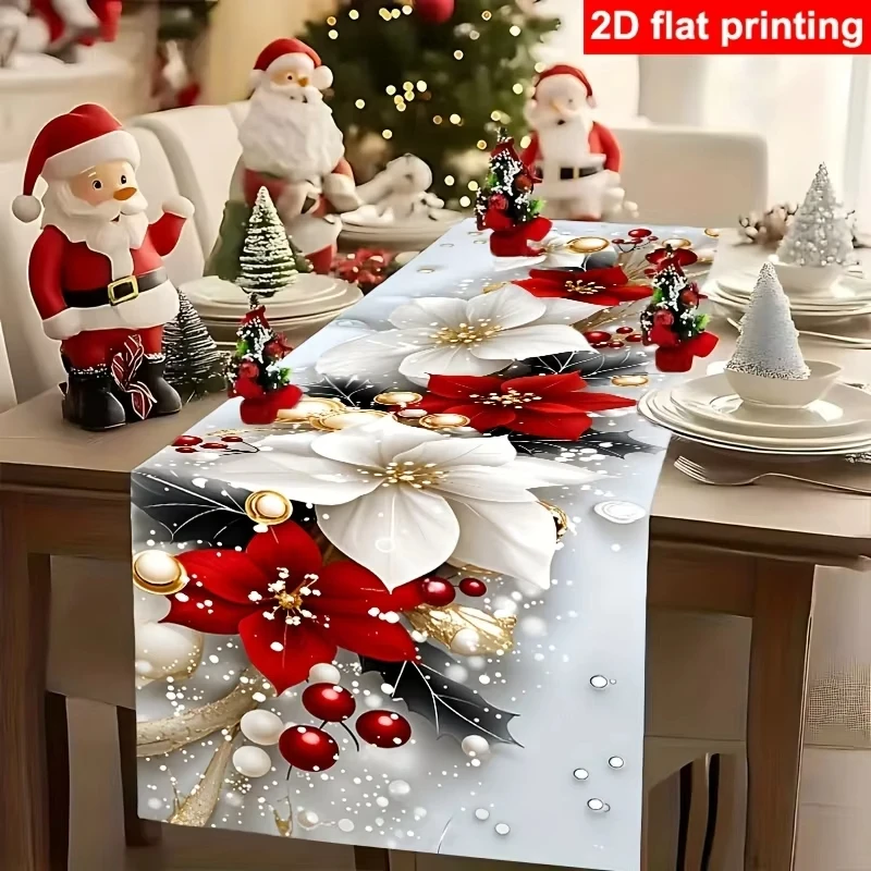 Weihnachts-Tischläufer – 2D-Design mit flachem Design |   Feiertagsfarben in Rot und Grün |   Perfekte Dekoration für festliche Partys und Familienessen