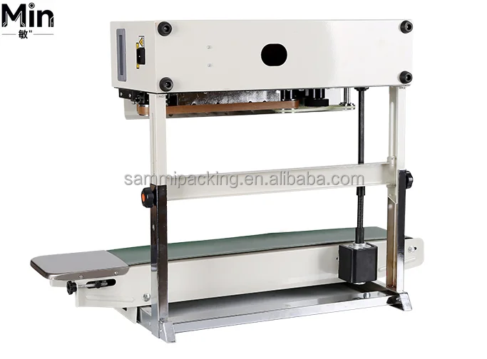 FR-900V Pneumatic Vertical Multifunctional Continuous Band Heat Sealing Machine for Apparel Textile Plastic Bag Sealing Easy