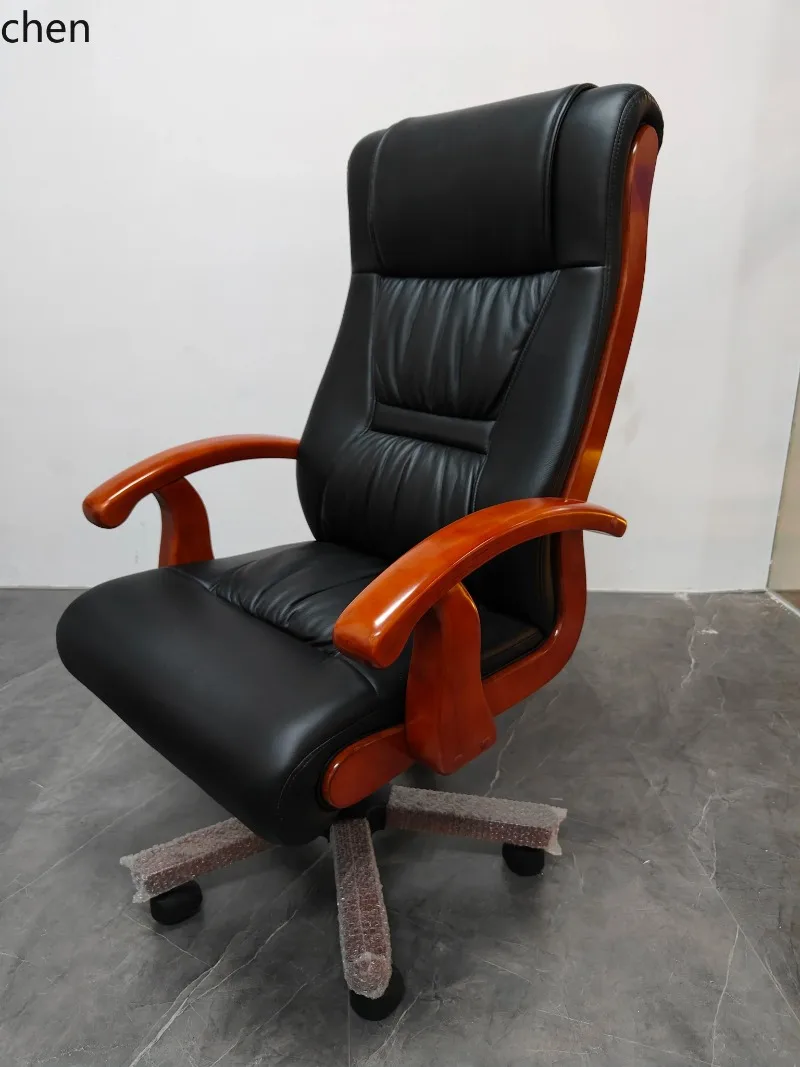 YZ-1   solid wood armrest boss chair cowhide reclining multi-functional happy office chair lifting chair