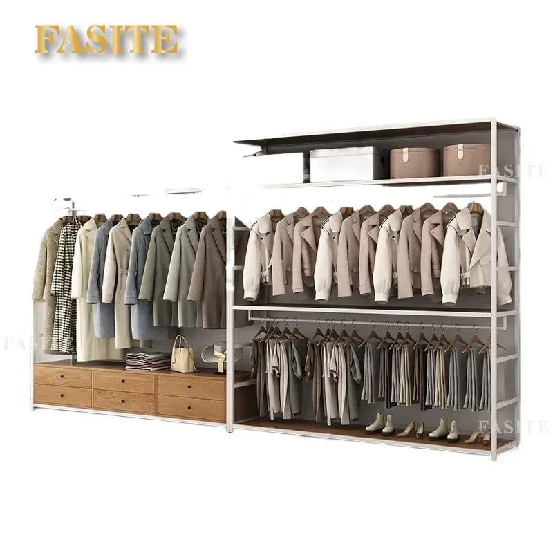 For Metal Wardrobe Assembly Open Wrought Iron Frame Simple Bedroom Hanger Floor Vertical Coat Rack Durable Space Saving