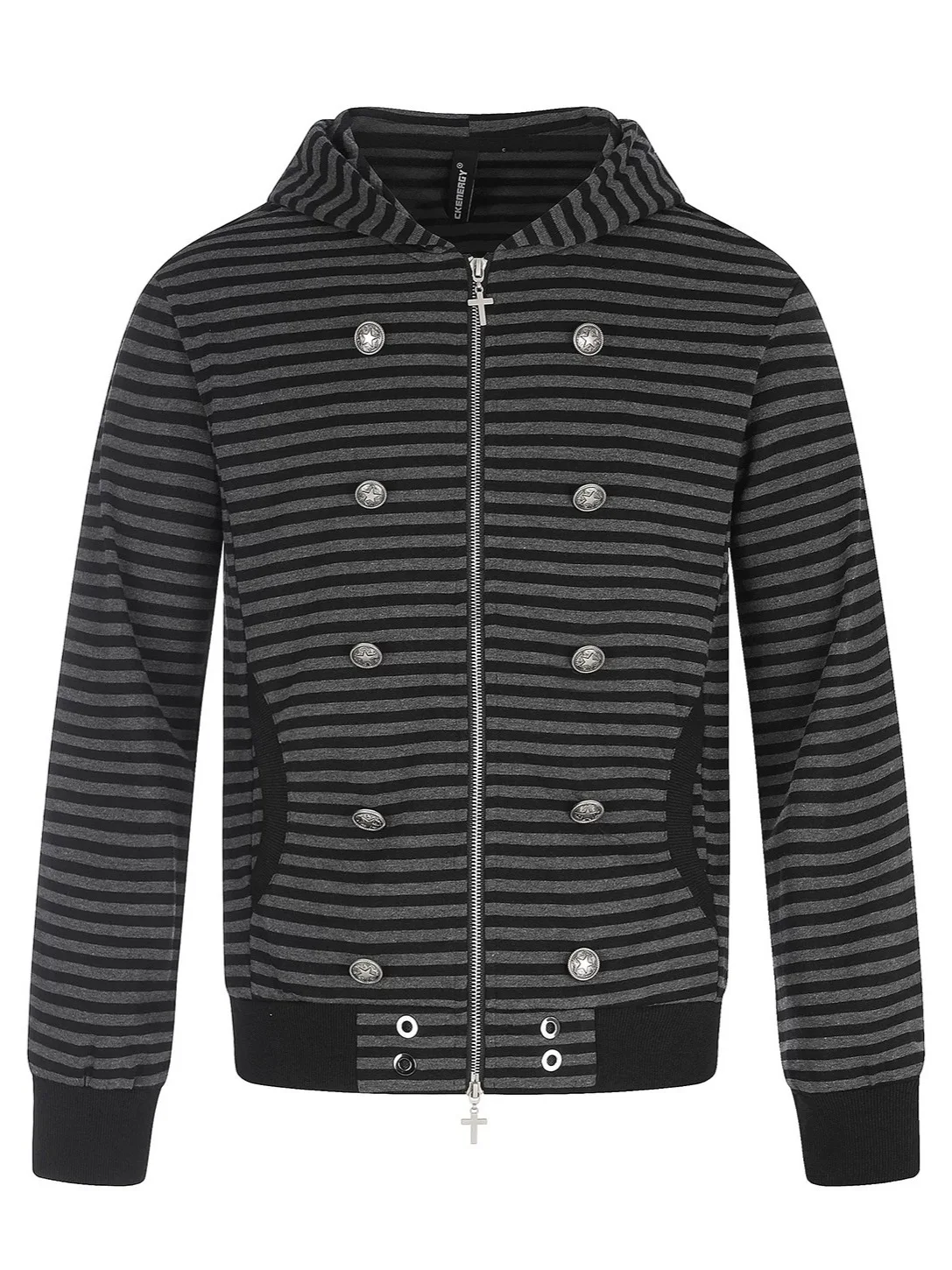 American Vintage Y2K Striped Hoodie Jacket Autumn Casual Fashion Street Style Loose Men Double Breasted Design Hooded Sweatshirt