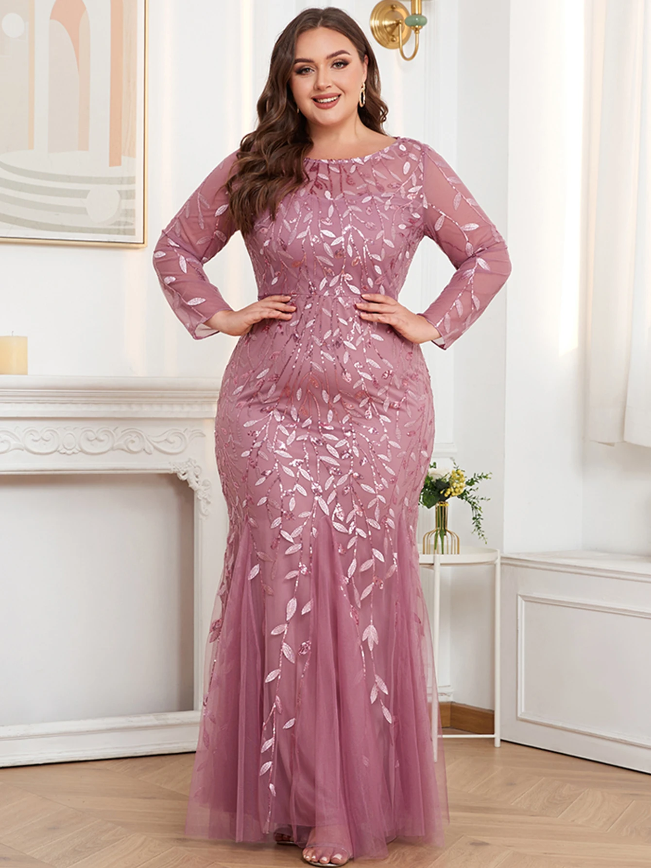 Sexy pink see through maxi sequin summer dress women elegant mesh bridesmaid party dresses long sleeve evening dresses vestidos