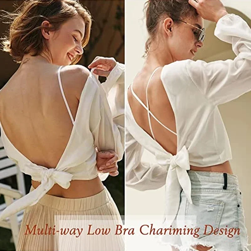 Sexy Low Back Bra Vest Tops Ice Silk Suspenders Wirefree Back Free Camisoles Women Backless Crop Top Thin Bralette Lingerie