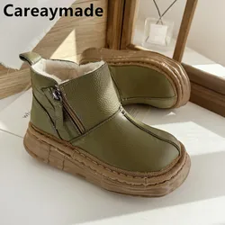 Careaymdae-Genuine Leather wider toe Women's Boots,women Casual boots waterproof round toe thick sole short boots women's shoes
