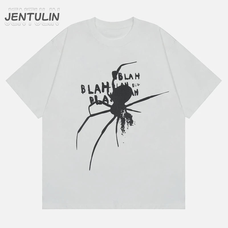 Hip Hop Men T-Shirt Oversized Spider Graphic Acubi Korean Gothic Grunge Egirl Short Sleeve Tops Aesthetic Streetwear Y2k Clothes