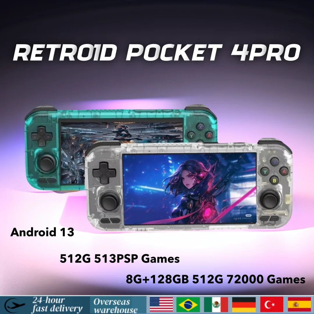 

Retroid Pocket 4 Pro Handheld Video Game Retro Player 4.7 Inch Screen WiFi 6.0 512G 8G+128GB RP4 Android13 Console PSP PS2 Gifts
