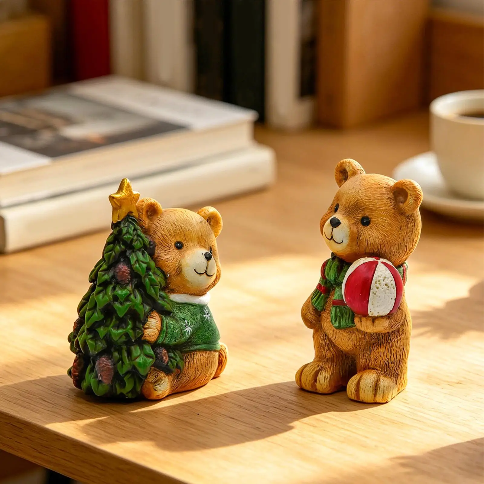 Christmas Bear Decor Hand-Painted Holiday Resin Animal Sculpture Winter Holiday Bear Figurines For Home Office Desktop Bookshelf