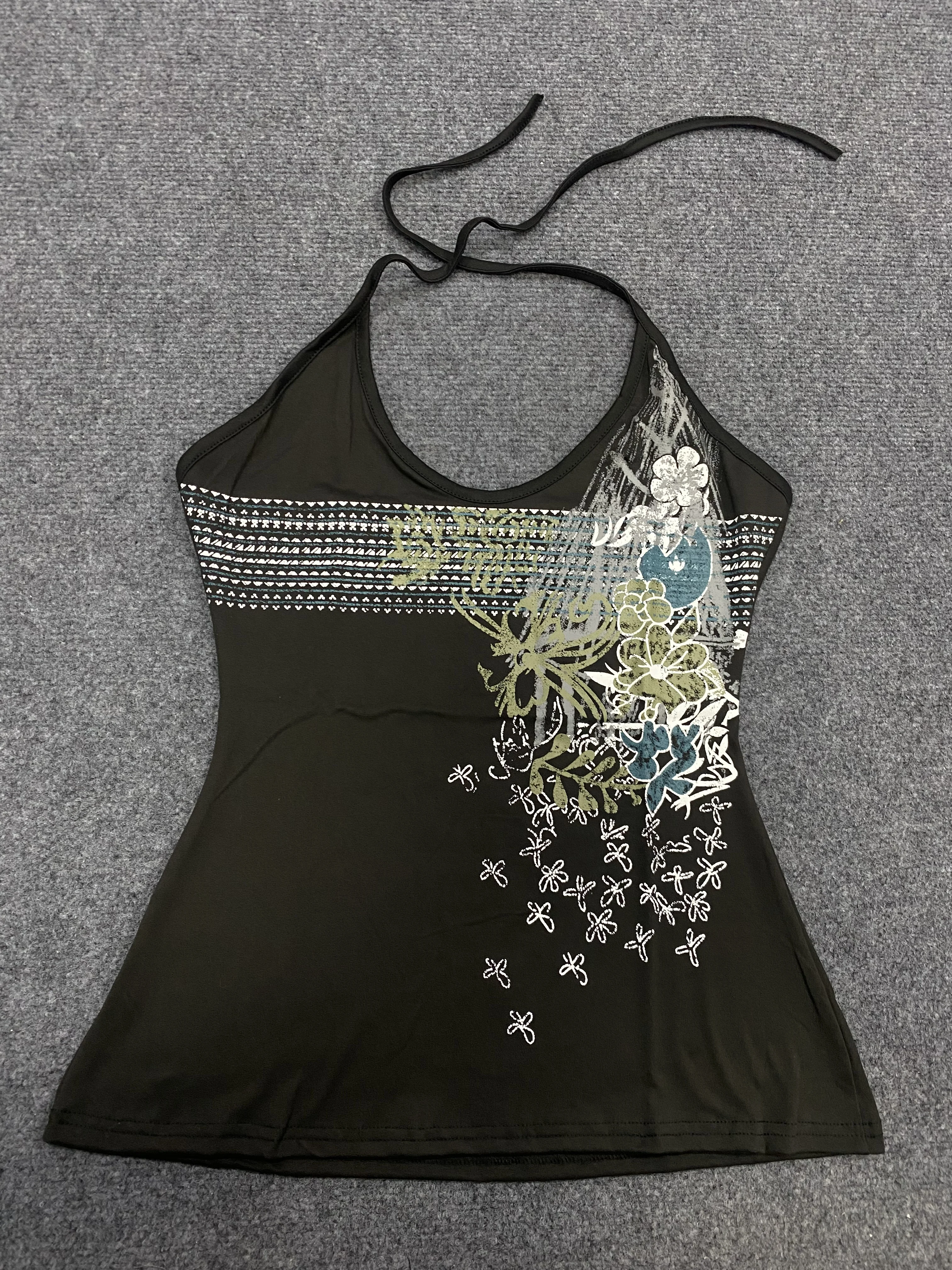 

Y2k Tank Top Chic Flower Harajuku Graphic Print Punk Crop top Vintage Casual Sleeveless Top Streetwear Grunge Gothic Vest Slim