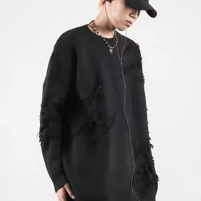 

Свободный крой, длинный трикотаж, мужской круглый свитер Ne, дизайн с кисточками, Гонконг, осень-зима, большой размер 300, сум