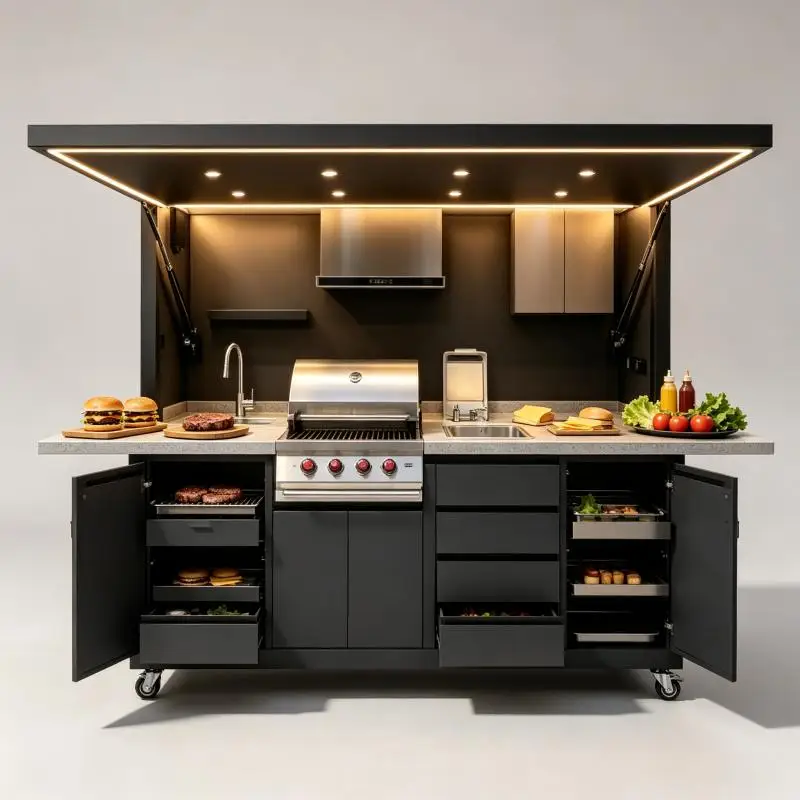 Outdoor Kitchen Modular Stainless Steel BBQ Station Anti Rust Construction Storage Drawers For Patio Events