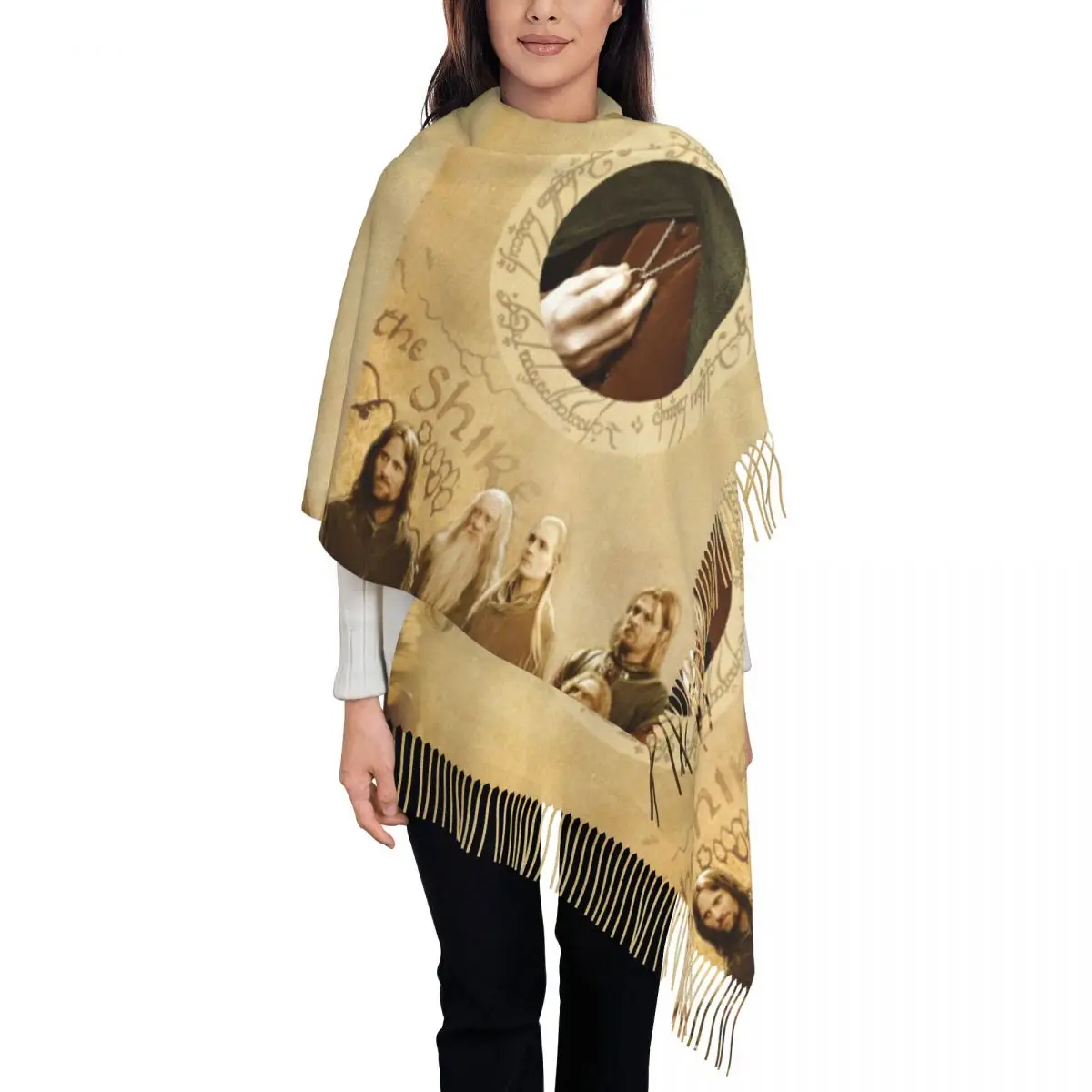 Women Scarf Outdoor L-Lords Of The R-Rings Large Scarves with Tassel Vintage Shawls and Wrap Winter Custom Bufanda