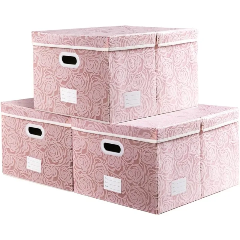 

Jumbo Collapsible Storage Boxes with Lids Fabric Decorative Storage Bins Cubes Organizer Baskets with Cover Handles Divider for