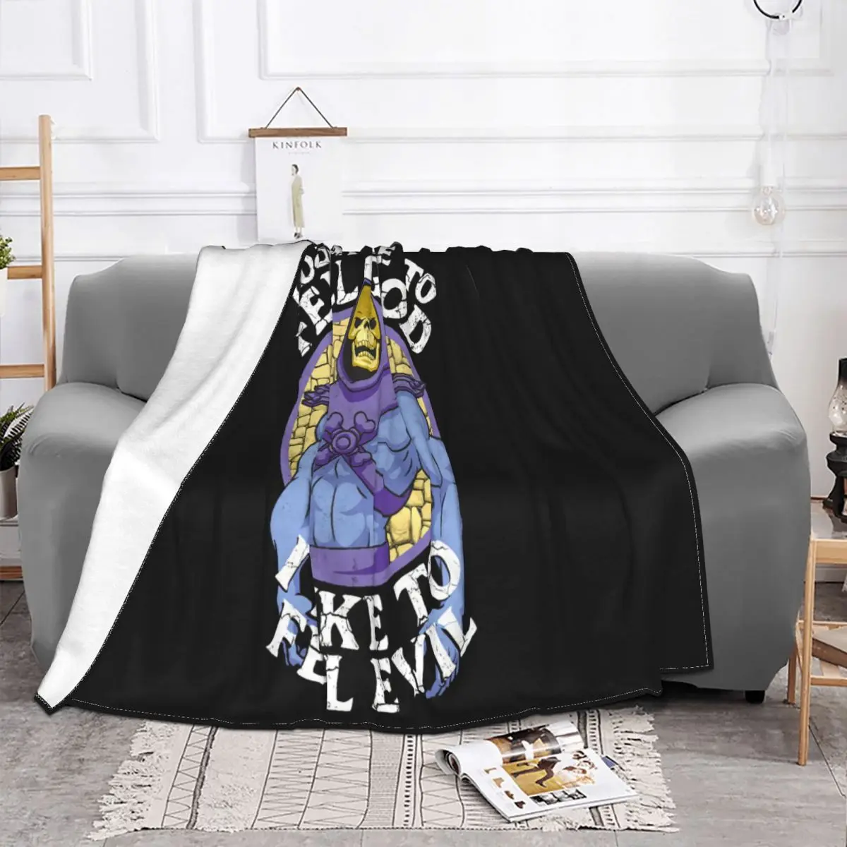 Masters Of The Universe Skeletor Like To Feel Evil Mens He Man Eternia Music Slogan Creative Design Throw Blanket