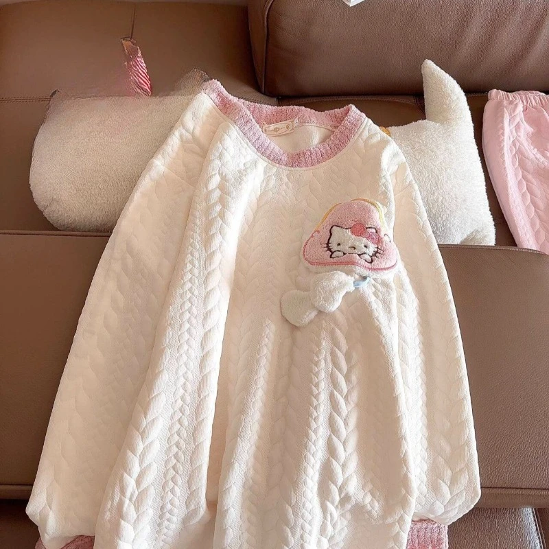 

Pajamas Hello Kitty Girls Autumn and Winter Air Cotton Long-sleeved Trousers Suit Cute Cartoon Can Be Worn Outside Home Clothes
