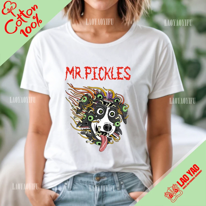 Mr Pickles Men's T-shirts for Men Terror Dog 100% Cotton Streetwear Y2k Clothing Tops Short Sleeved T-shirt Harajuku Graphic