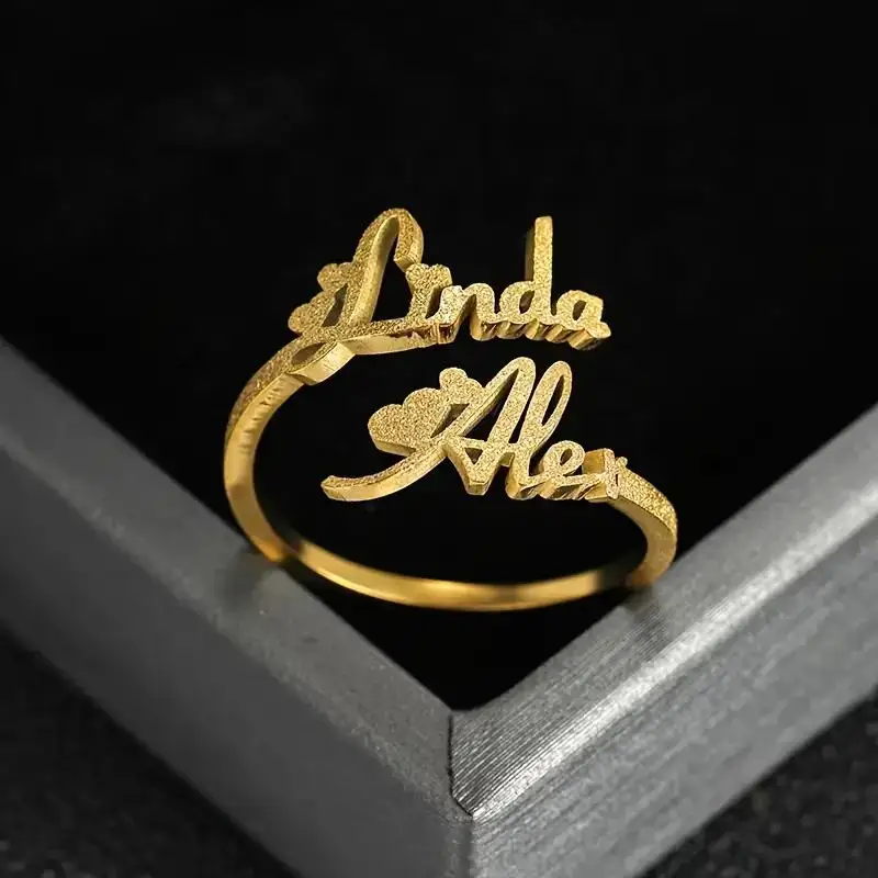 Custom Couple Rings Bling Shiny Stainless Steel Ring Personalized Gold Lovers Ring Valentine's Day Gifts Dating Jewelry