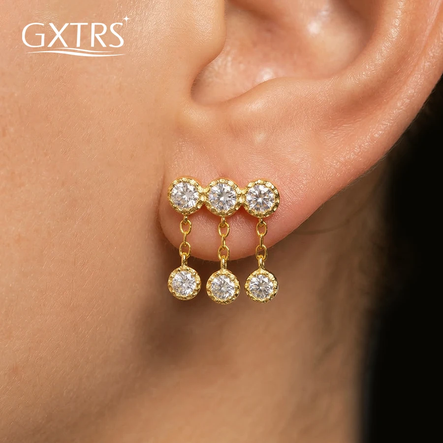 

GXTRS Full Moissanite Drop Earrings For Women S925 Silver Lab Diamond Wedding Party Tassel Ear Stud 18K Plated Fine Jewelry Gift