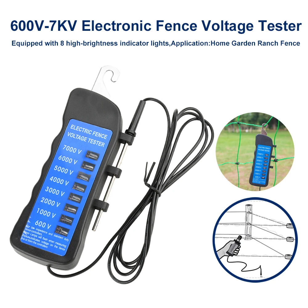

600V-7KV Electronic Fence Voltage Tester for Home Garden Ranch Farms Fence Gauge Voltage Test Meter with 8 Indicator Lights