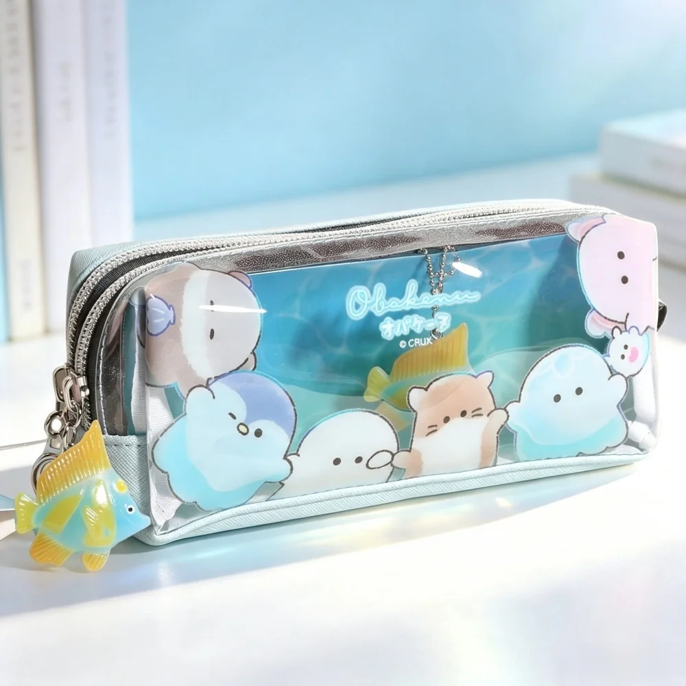 Transparent Pencil Case Ocean Series Large Capacity Simple Double Zipper Pen Bags Multifunctional Student Stationery Storage Bag