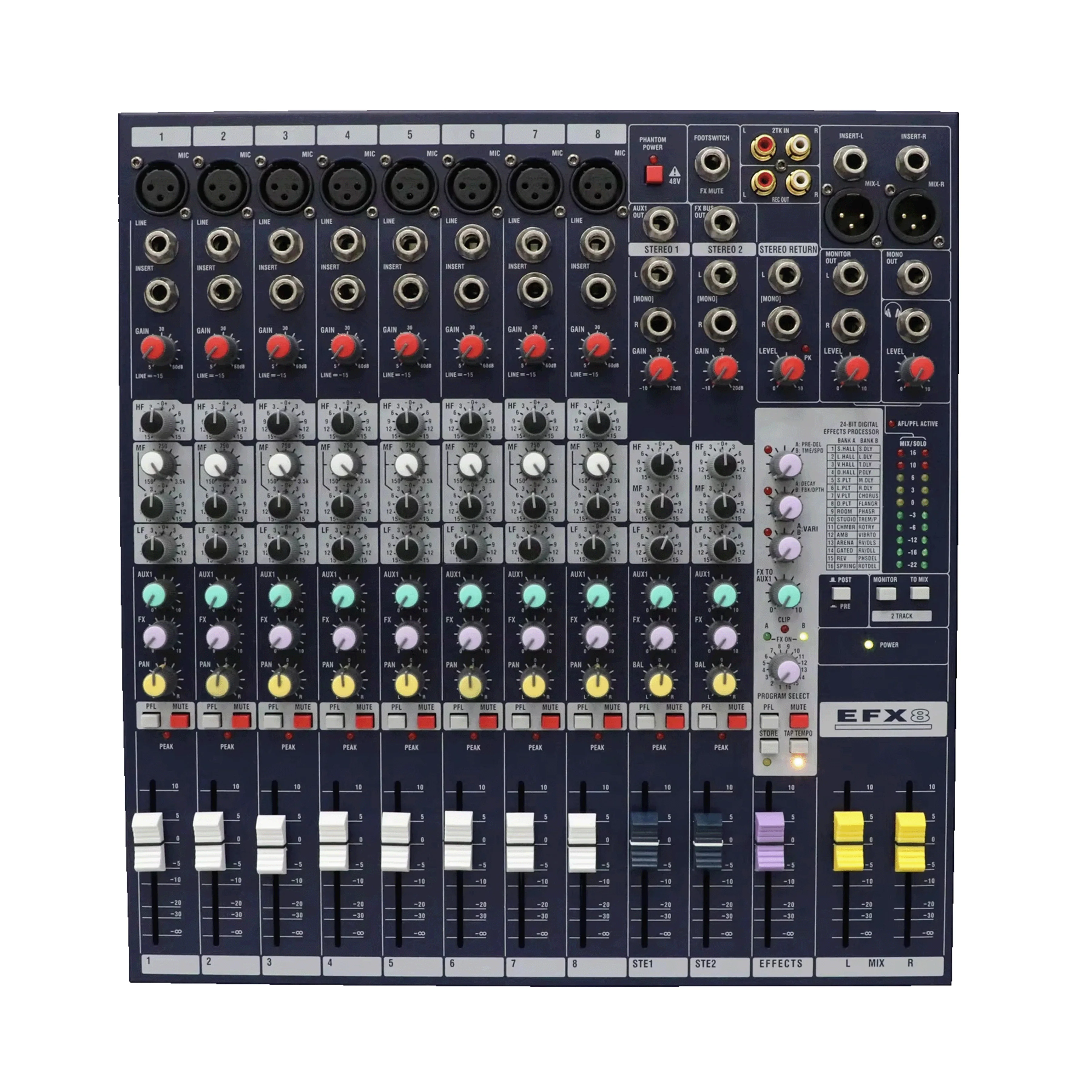 Professional 8-Channel Analog Mixer with 24-Bit Lexicon Effects Processor for Live Stage and Church Sound