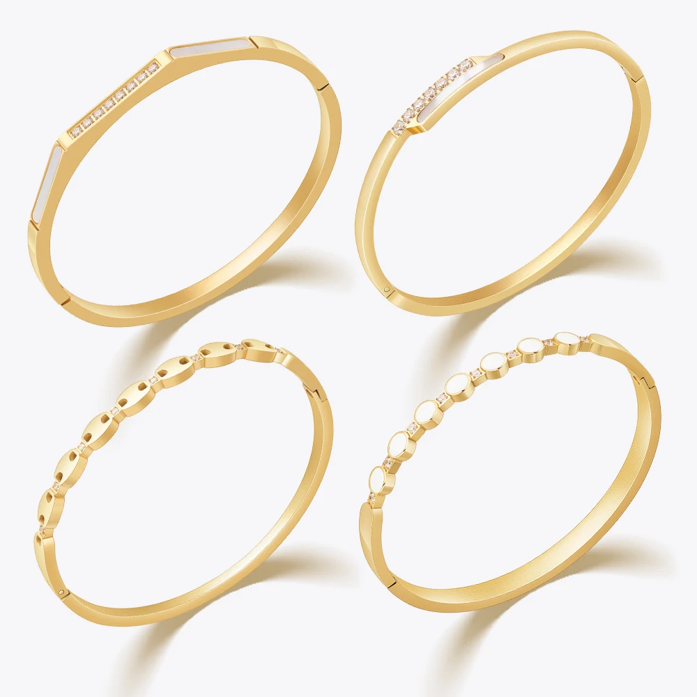 ENFASHION Pulseras Shell Cuff Bangle With Zircon For Women 18K Gold Color Plated Cuff Bracelet Elegant Jewelry Party B2412 B2413