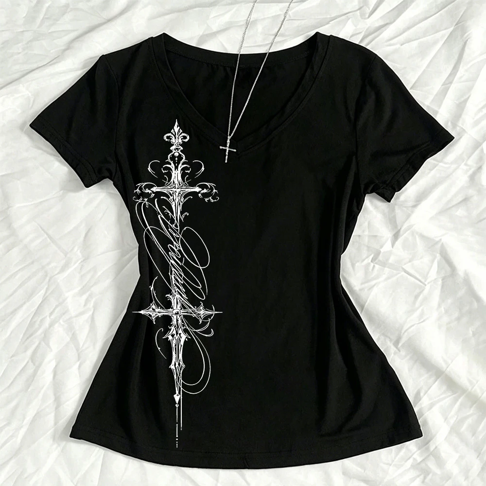 Women's tops, women's tops, Y2K Gothic style clothing, women's clothing, gorgeous Y2K 2000s cute tops, short T-shirts, sad style