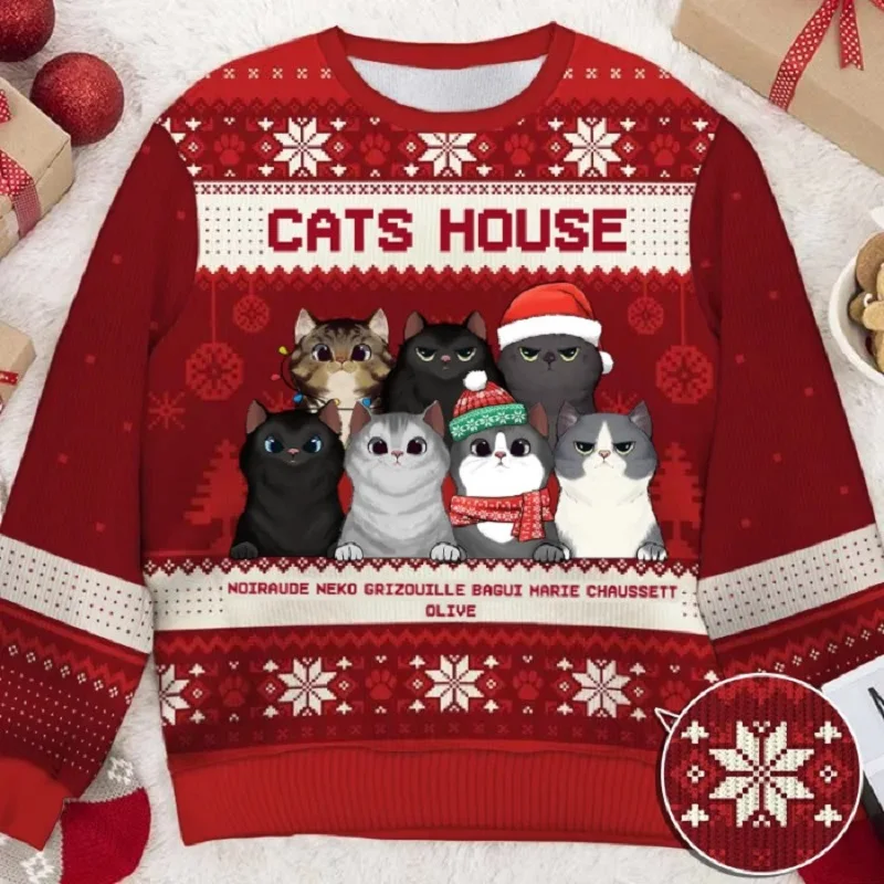 

New Ugly Christmas Pullover Sweater Funny 3D Cat Dog Printed Autumn Winter Sweatshirt Fashion Unisex Long-sleeved Party Tops