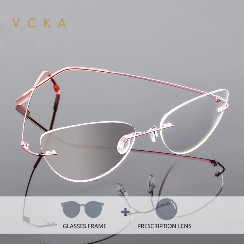 

VCKA кошачий глаз сверхлегкие модные женские очки без оправы для близорукости и дальнозоркости оправа обесцвечивание оптические очки по рецепту