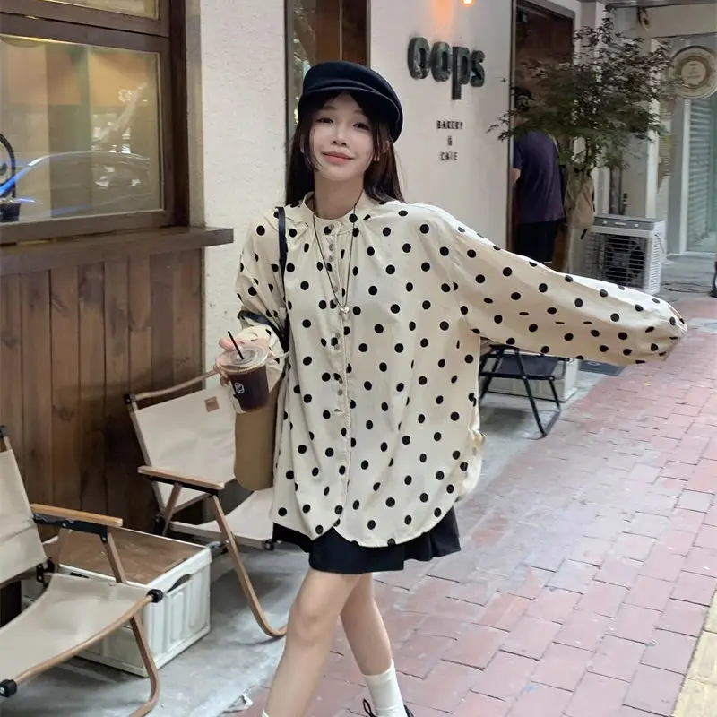 

EBAIHUI Japanese Polka Dot Women's Shirt New Lazy Style Loose Fitting Ladies Blouse Casual Versatile Long Sleeved Blusas