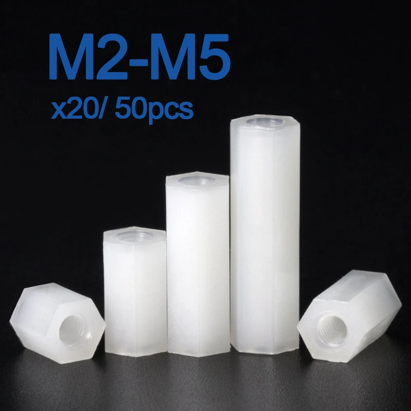 20/ 50pcs White Nylon Hex Standoff Spacer  Female to Female M2 M2.5 M3 M4*L length 5~50mm