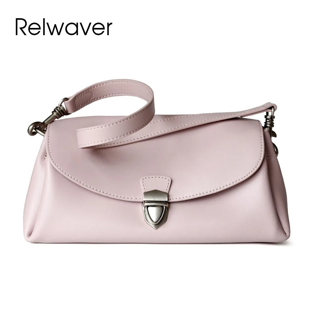 

Relwaver cowhide split leather flap 2024 summer women shoulder bag fashion messenger bag pink black versatile women bag