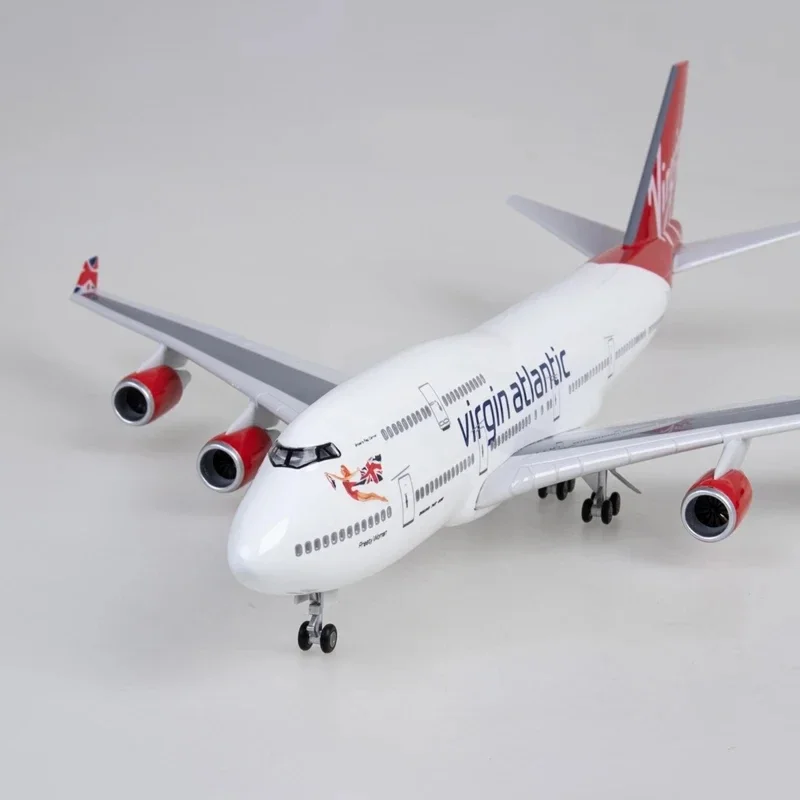 

New 47CM Atlantic 747 Plane Model Toy B747 Aircraft British Airline Model W Light and Wheel Landing Gear Diecast Resin Toy Decor