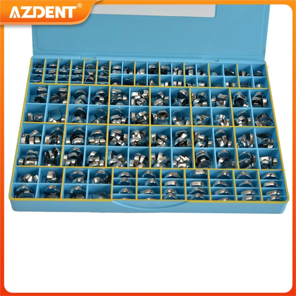 340pcs/Box Dental Orthodontic Bands with Buccal Tube AZDENT Roth 0.022 for 1st Molar Triple Tubes U/3 L/2 Convertible #28-#44