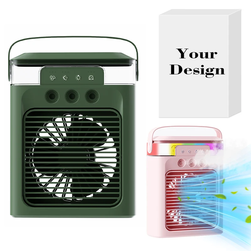 

USB Small Desktop Air Conditioner Fan Mini Spray Humidifiers Colorful Light Portable Air Cooler Fan with 3 Wind Speeds