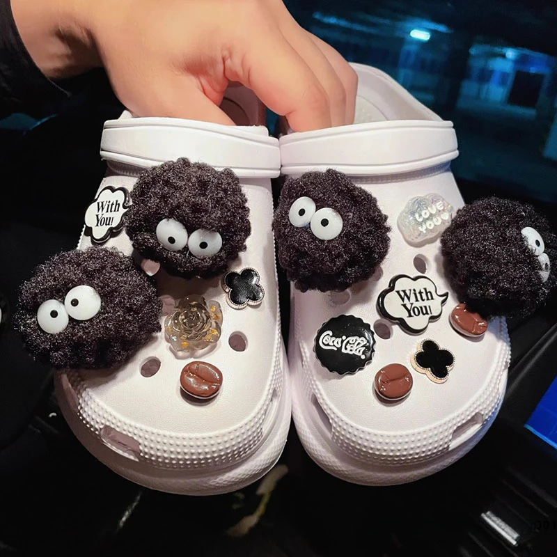 

MINISO 14pcs Charms Set Detachable Black Devil Fur Ball Shoe Accessories Coffee Bean Suitable For Clogs and Sandals Holiday Gift