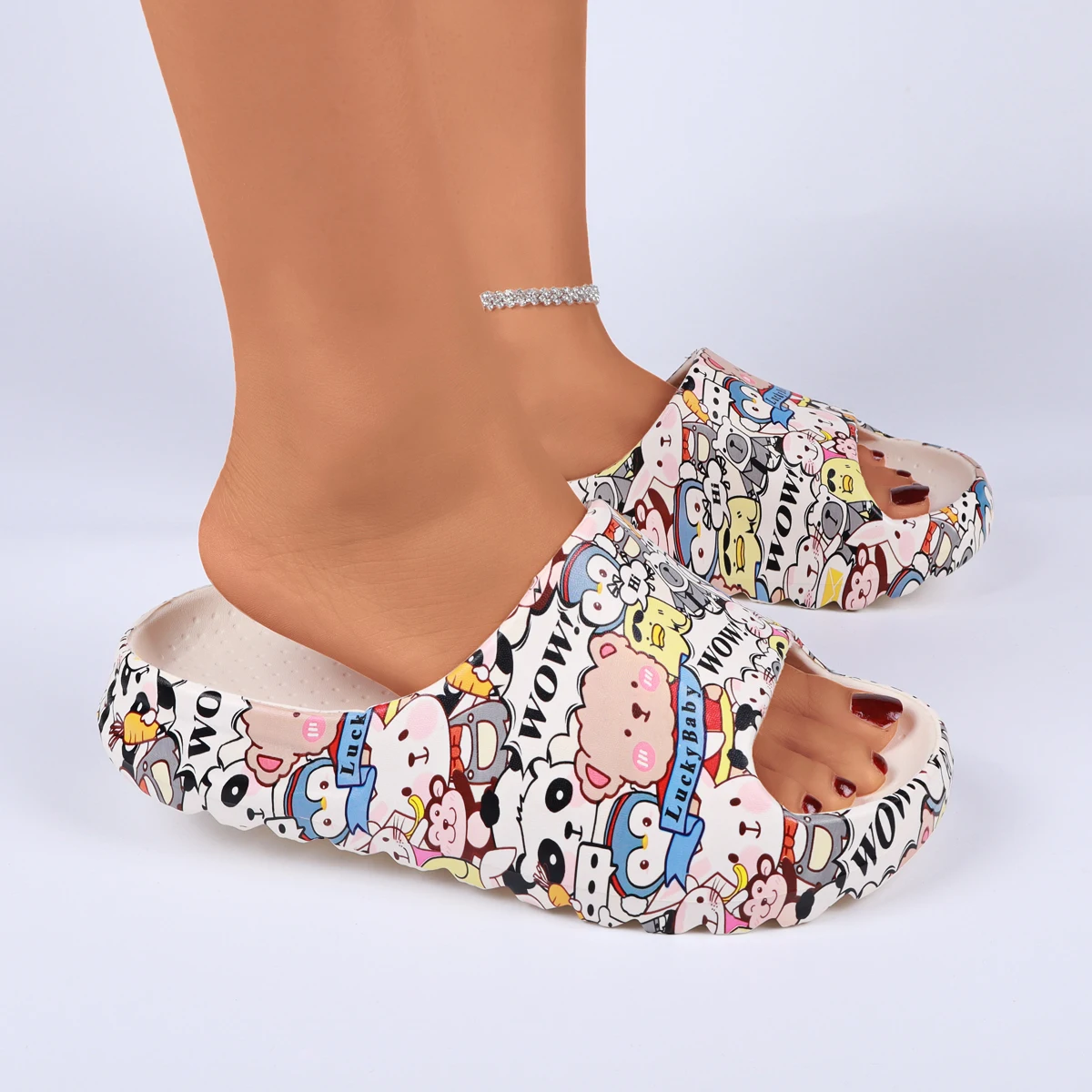 شباشب EVA للنساء، أحذية بنعل سميك، صنادل شاطئ مطبوعة، شباشب سحابية، صنادل منصة كاجوال أنيقة، شرائح منزلية، #6
