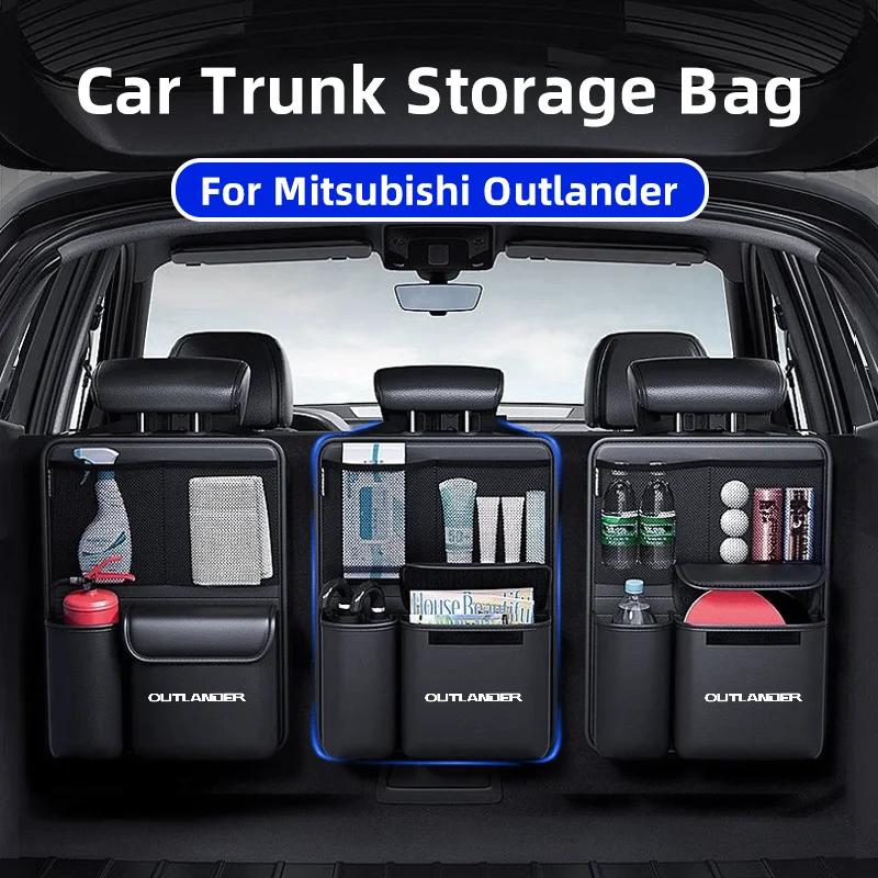 

1 шт. сумка для хранения багажника автомобиля для Mitsubishi Outlander, кожаный подвесной органайзер с несколькими карманами на спинке сиденья для внедорожника, грузовика MPV