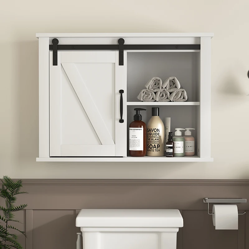 

Bathroom Wall Cabinet with 2 Adjustable Shelves Wooden Storage Cabinet with a Barn Door 27.16x7.8x19.68 inch