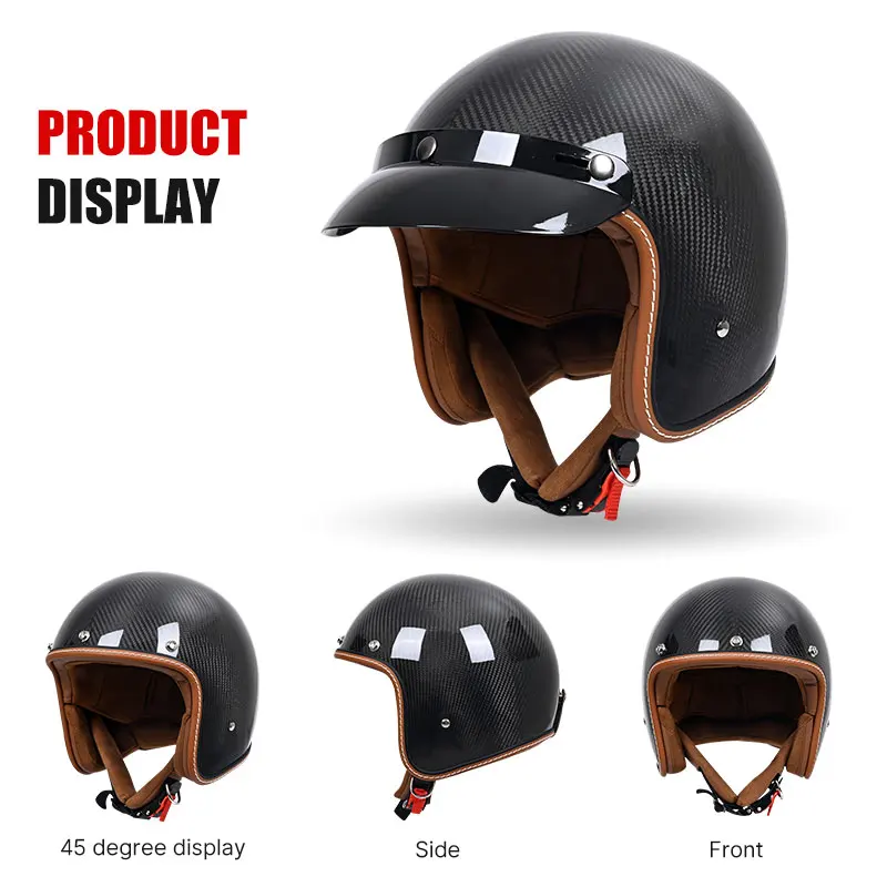 Retro Carbon Fiber Helmet Motorcycle 3/4 Open Face Helmet Motocross Racing Casco Motorbike Helmets casco de moto DOT Approved