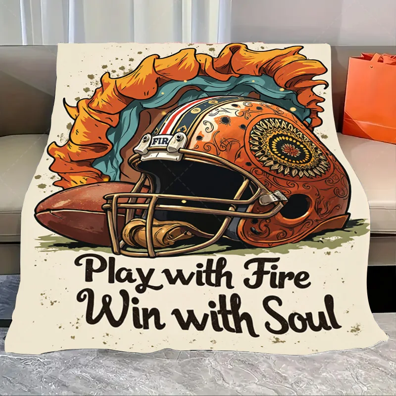 

1pc Flannel Blanket "Play with Fire Win with Soul Football Helmet Blanket for Sports Fans"