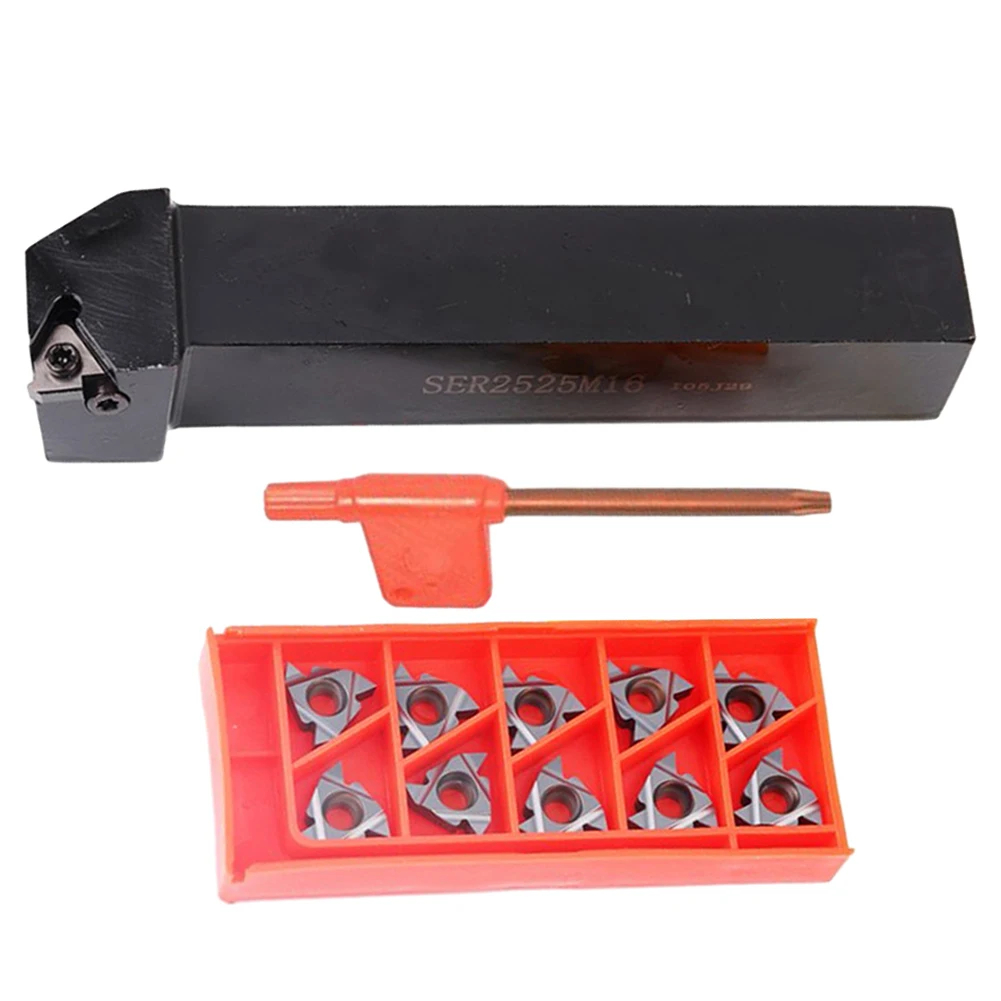 

1PC SER2525M16 Lathe Tool Holder & 10PCS 16ER AG60 Carbide Blade & 1PC Wrench For Semi-finishing And Finishing Operations