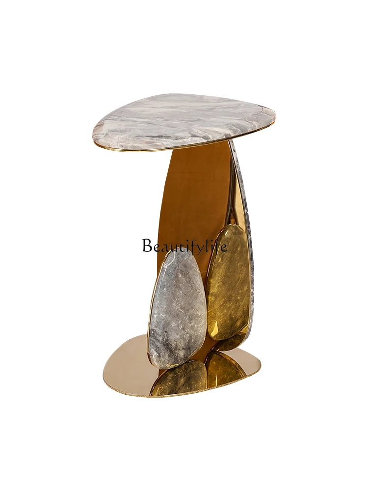 

Italian Light Luxury Side Table Modern Simple and Natural Marble Tea Table Minimalist Living Room Removable Stainless Steel