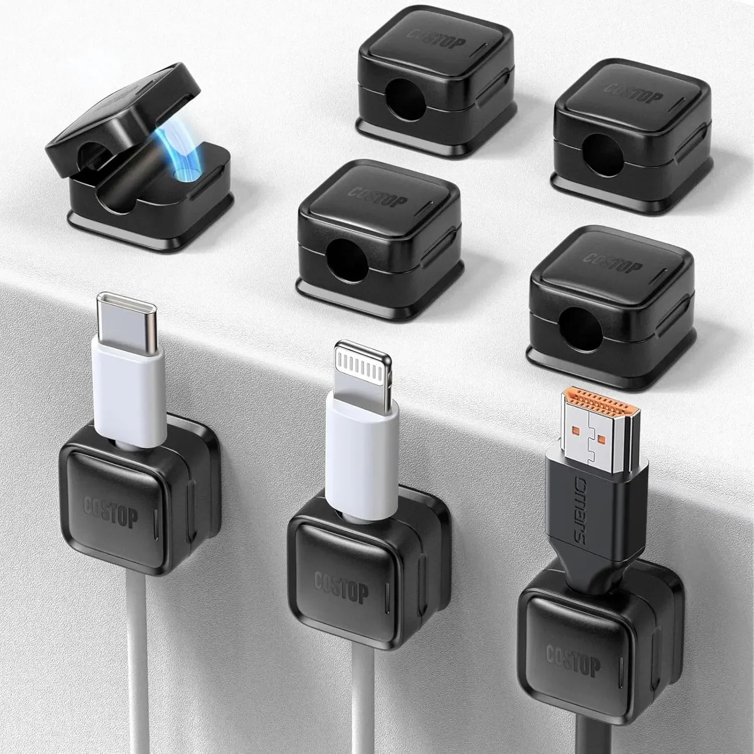 

Cable Organizer Holder with Strong Adhesive, Magnetic Desk Wire Management for Home, Office, Car, Nightstand